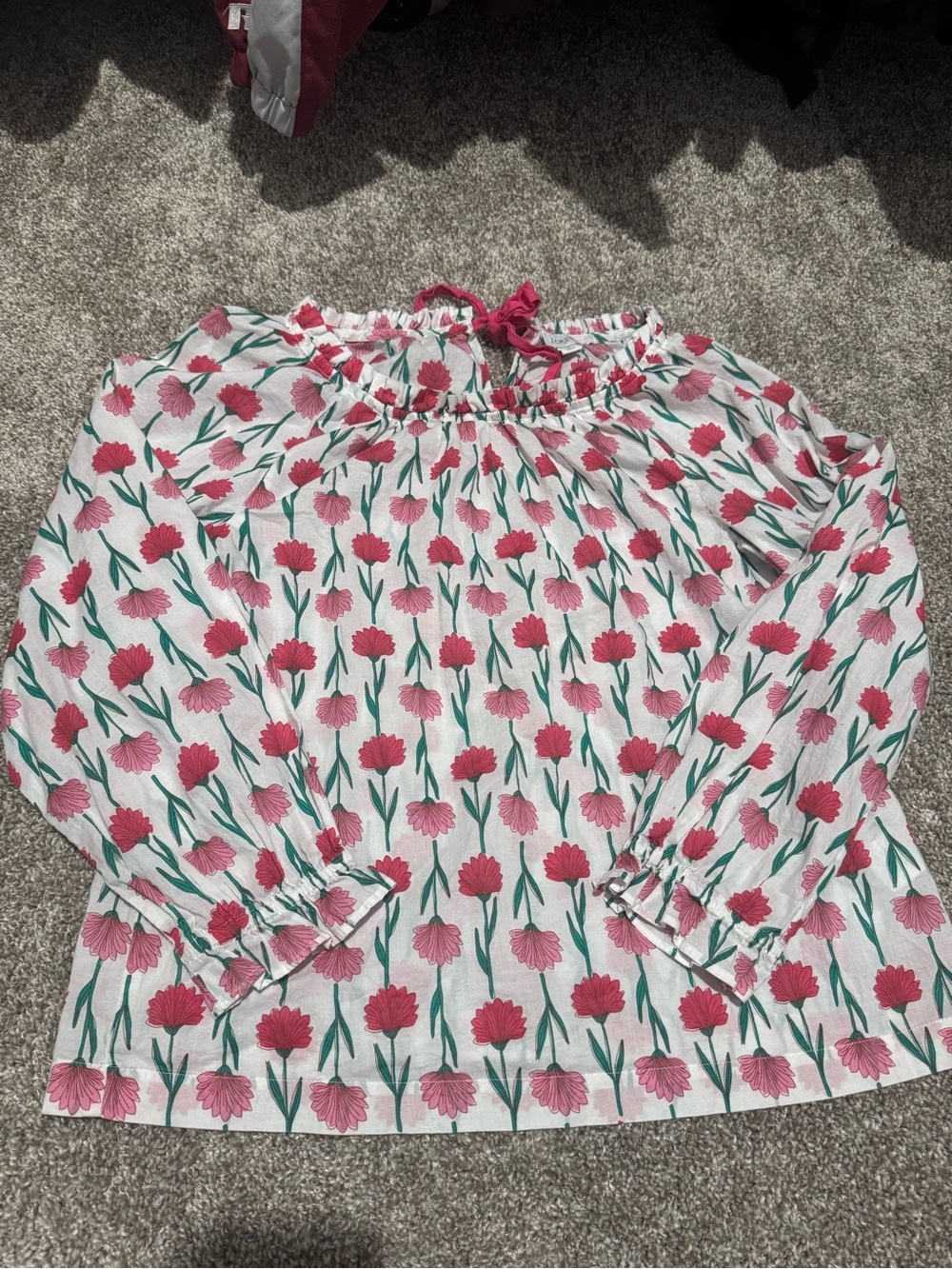 J. Crew White Top with Pink Floral Print Size Small
